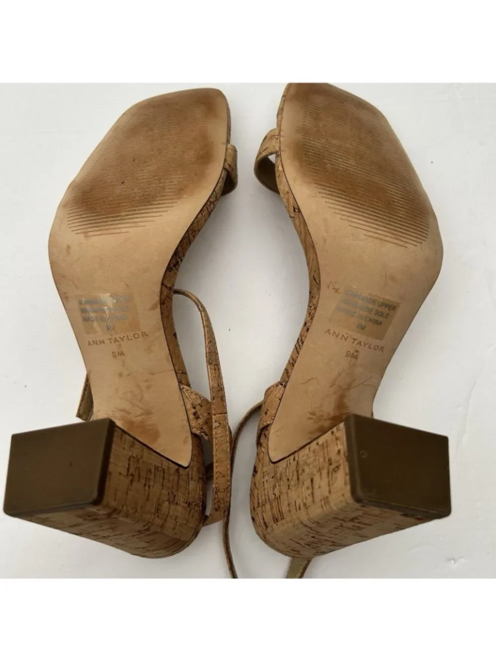 Ann Taylor Cork Ankle-Strap Block Heel Sandals Womens Size 9 Work Party Shoes